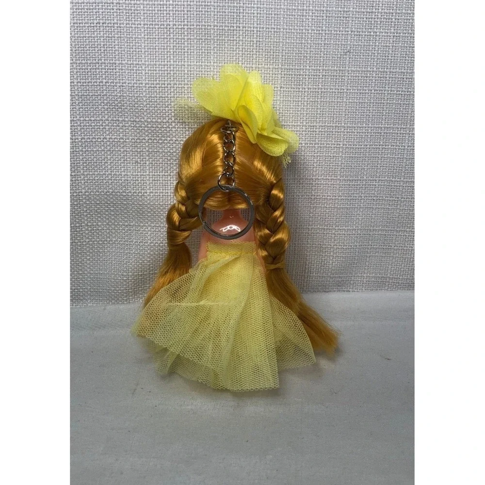 Miniature Doll Keychain Yellow Tulle Dress Braided Ginger Hair Collectible 5in